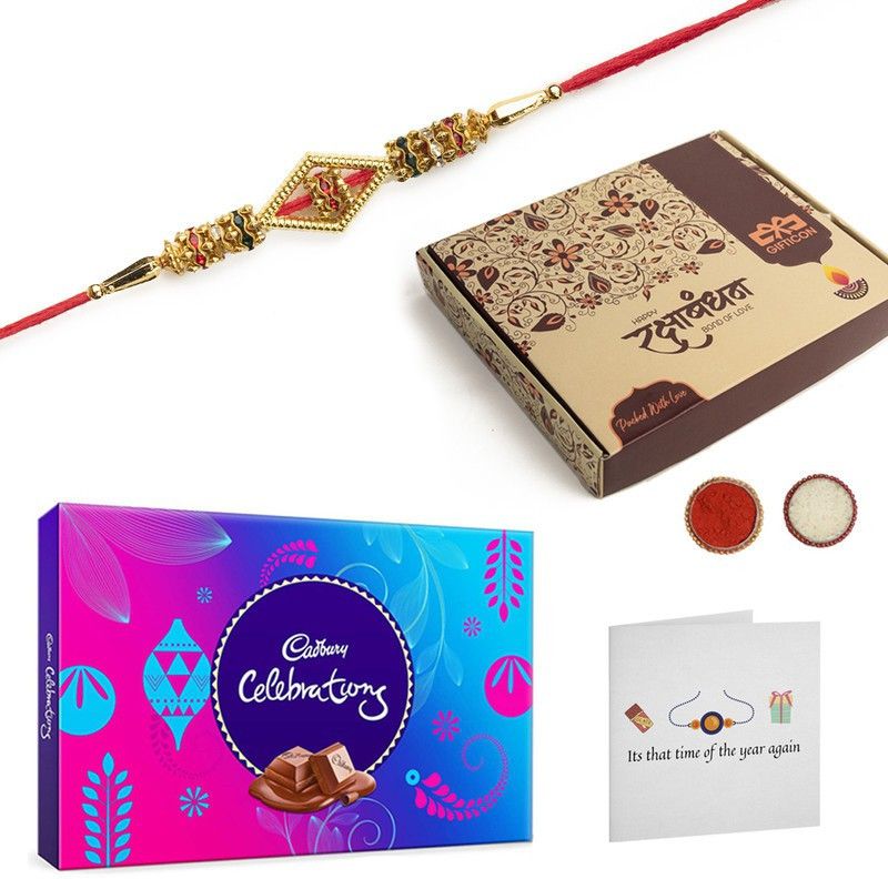 Rakhi, Greeting Card, Chawal Roli Pack Set  (Rakhi, Greeting Card, Chocolate, Roli, Chawal)