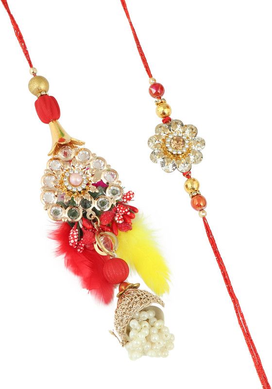 Rakhi Set  (1 Rakhi for Bhaiya, 1 Lumba Rakhi for Bhabhi, 1 Roli Chawal Pack And 1 pack sandal Powder with Polti & Nariyal)