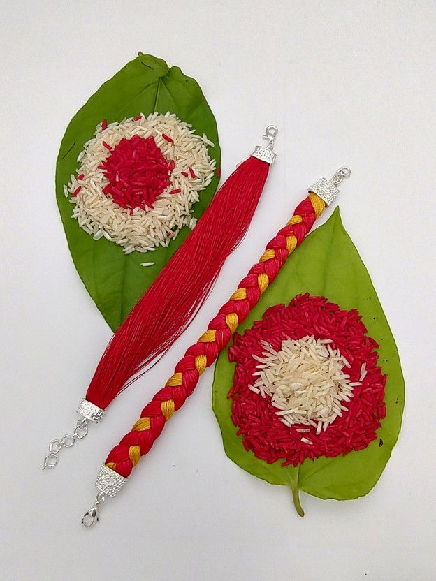 Chawal Roli Pack, Rakhi Set  (RP-RC-COMBO2-RED-RED&YELLOW THREAD RAKHI)