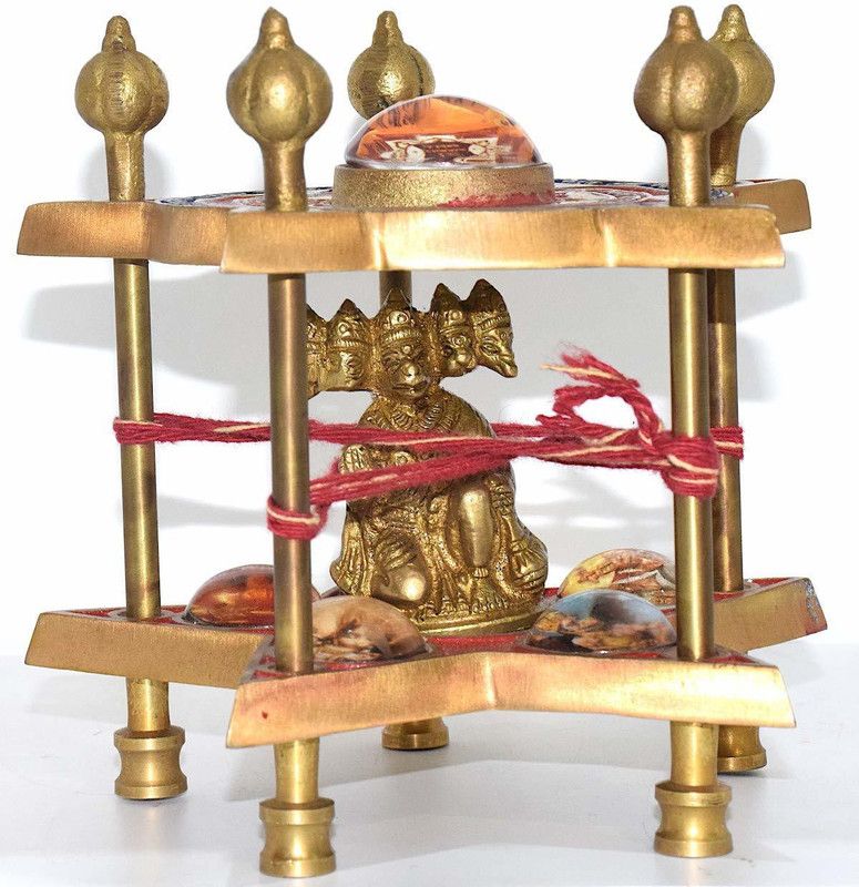 Shiva Tears Sri Panchmukhi Hanuman Yantra Chowki with Panchmukhi Hanuman Idol -960 gm Brass Pooja Chowki  (Gold, Pack of 1)