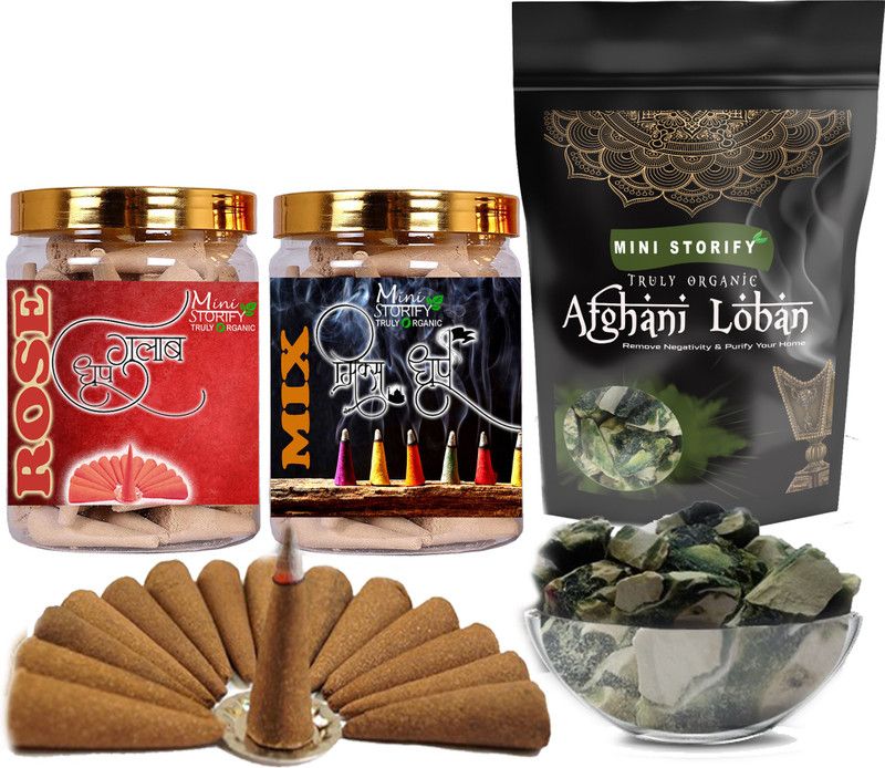 Mini Storify Truly Organic Green loban250gm,Rose dhoop Cone 70pcs,Mix dhoop Cone 70pcs (Pack of 3) Dhoop  (Pack of 3)