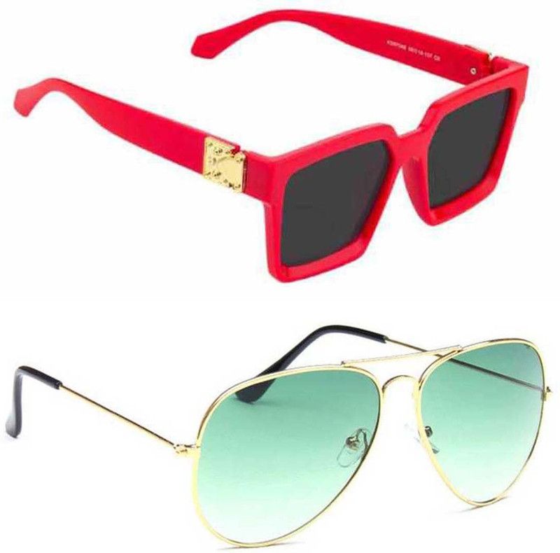BROOF BROOF Retro Square, Aviator Sunglasses (For Men & Women, Green, Black)