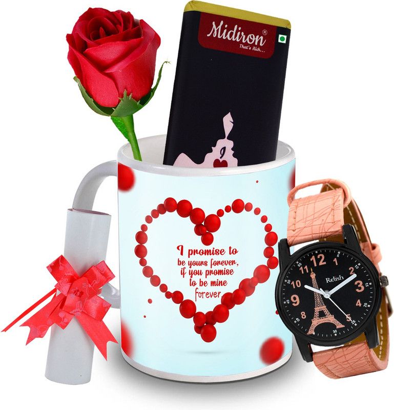 Midiron Love You Chocolate Bar with Artificial Rose, and Beautiful Watch, Love Letter, Coffee Mug, Gift for Valentine Day, Birthday, and Anniversary for Wife, Girlfriend, Fiance IZ20DTLoveBar7RoseLCWatF1MU-184 Ceramic Gift Box  (Multicolor)