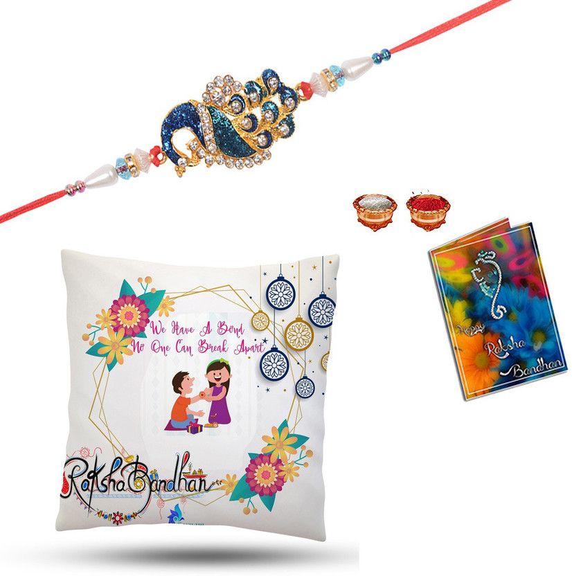 Cushion, Greeting Card, Rakhi, Chawal Roli Pack Set  (Rakhi ,cushion ,card ,Rolichawal)