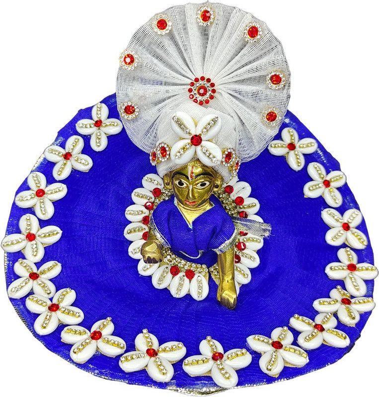 Pujabag Laddu Gopal Designer Blue Cowrie Dress with Pagadi| 8 inches | Size 4 Dress  (Cotton)