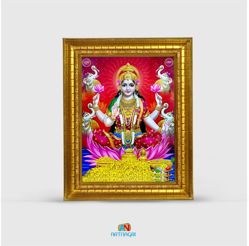 ART NAGRI MAA LAXMI JI RELIGIOUS WOOD PHOTOFRAME WITH GLOSSY RESIN COATED FOR POJA/WORSHIP Religious Frame
