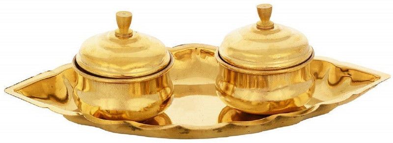 FuerDanni Chandan Roli Tika Chopda SetChawal Akshat Haldi Dibbi/Kumkum Holder Box with Lid Brass  (1 Pieces, Gold)