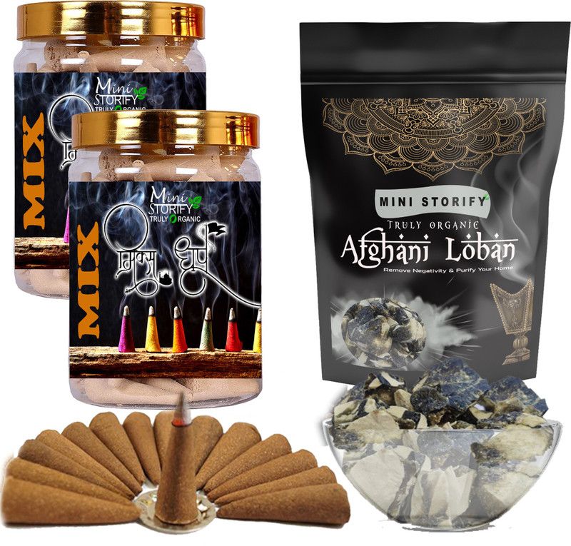 Mini Storify Truly Organic Black loban 250gm,Mix dhoop Cone 70+70pcs (Pack of 3) Dhoop  (Pack of 3)