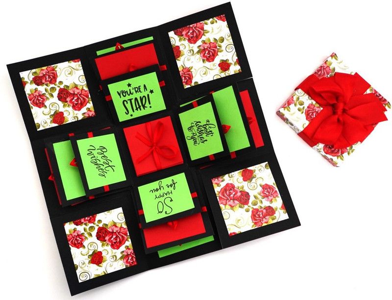 Crack of Dawn Crafts Happy Wishes Explosive Box - Rose Garden Greeting Card  (Green,Red, Pack of 1)