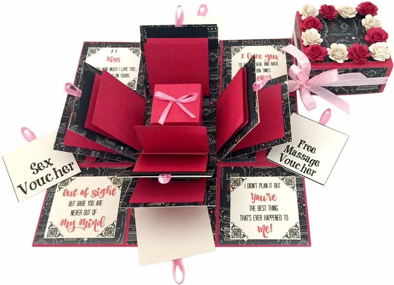 Crack of Dawn Crafts 3 Layered Romantic Explosive Box - Pink Love Greeting Card  (Hot pink, Black, Pack of 1)