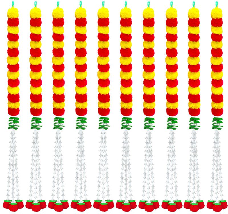 iHandikart Marigold With Rajnigandha Garland Colour Yellow & Red (33106-10) Plastic Garland  (Multicolor)