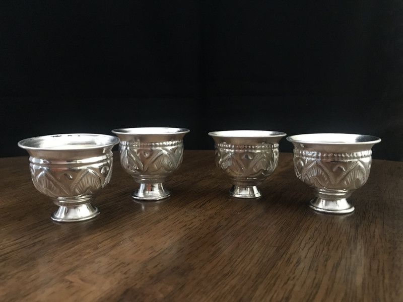 Sigaram German Silver Pooja Thali Cups For Home or Festival Decoration, Office and Return Gift K2528 Silver Plated  (4 Pieces, Silver)