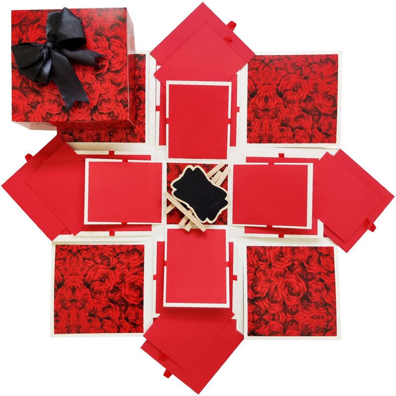 explosion box For All Ocassion , Birthday, Anniversary, Love, 3 Layer Explosion Box , Gift for Sister, Brother, Friends, Mom, Dad, Couple, Husband, Wife, Girl, Men, , (Red and White) (Non Customised) DNC4 Greeting Card  (Red, Pack of 1)