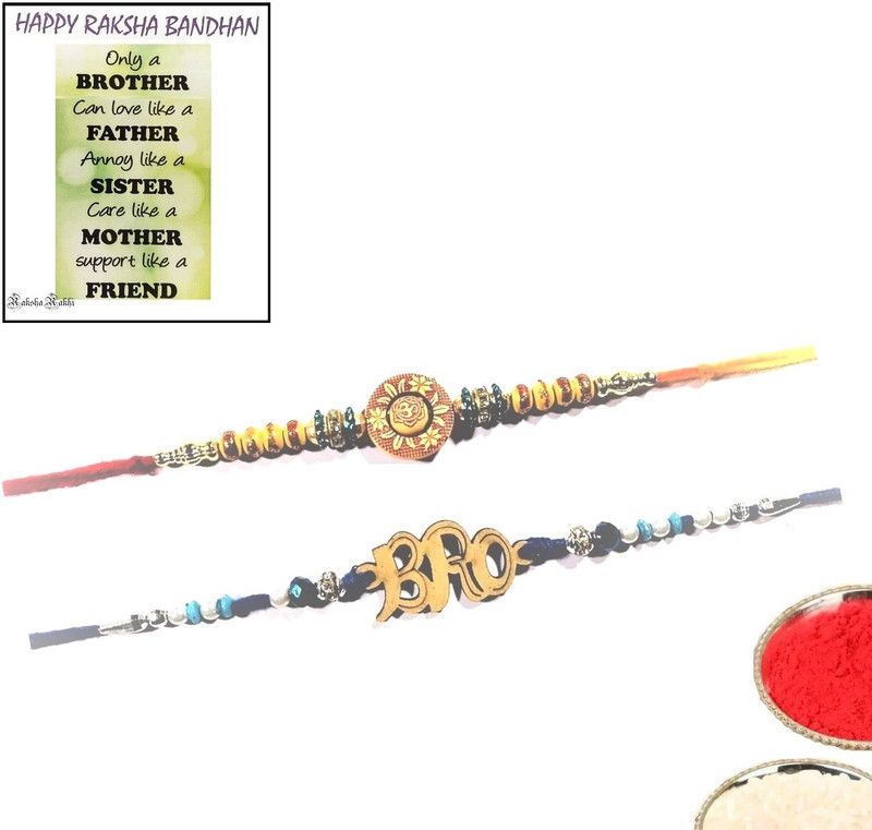 Rakhi Set  (02-Bro Rakhi with 2-Greeting Card and 2-Roli Chawal Combo)