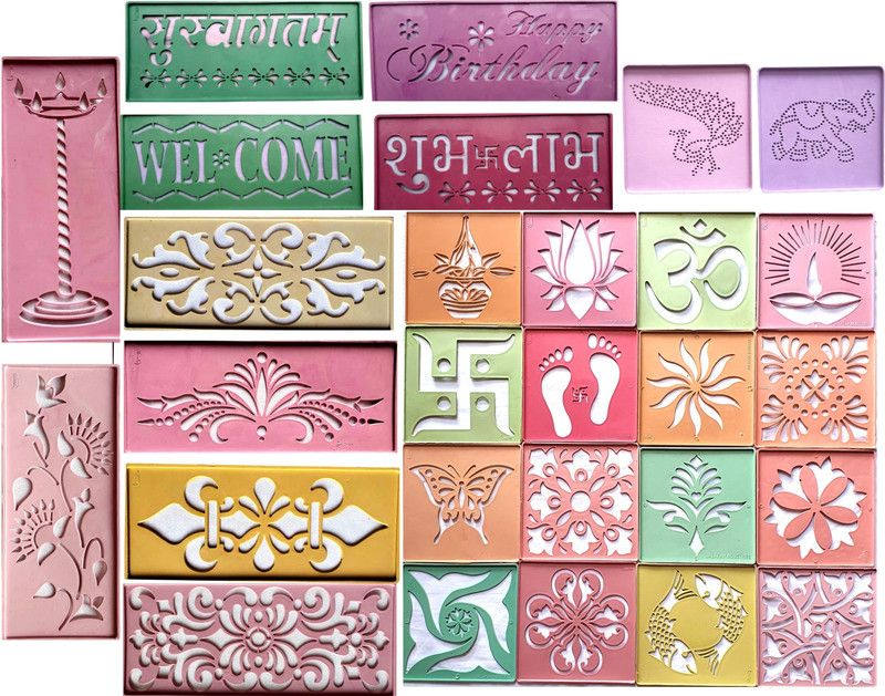 Artonezt Ready to Draw Rangoli Making Stencils - Set of 28 Rangoli Stencil