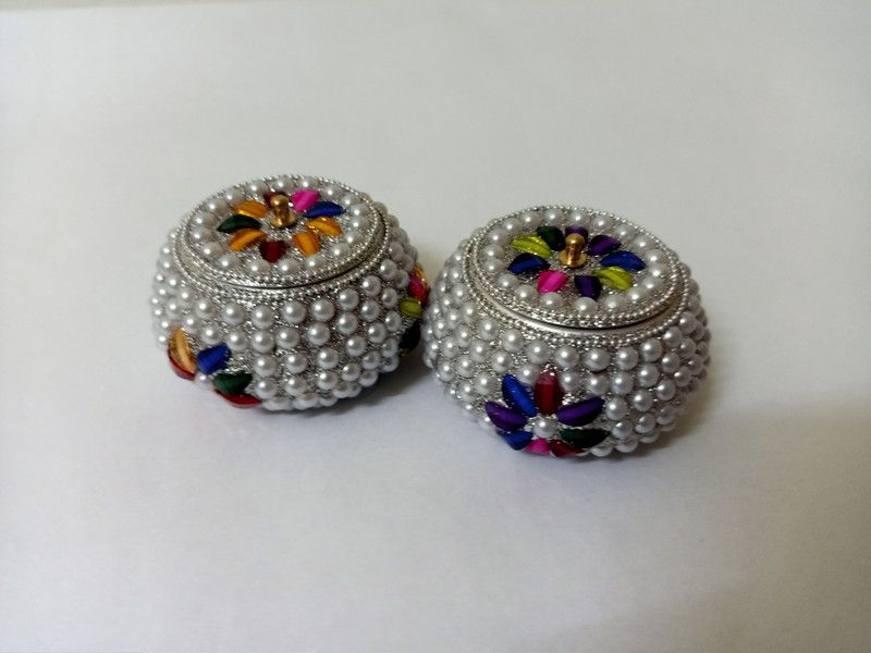 shri sainath enterprises HANDCRAFTED KUMKUM AND HALDI BOX Microfibre  (2 Pieces, Multicolor)