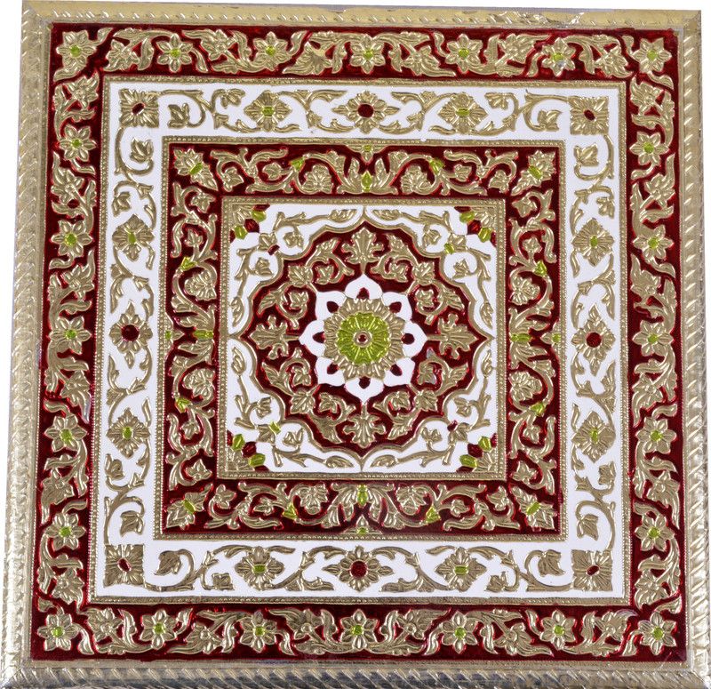Maitri Meenakari Wood Pooja Chowki  (Red, Gold, Pack of 1)