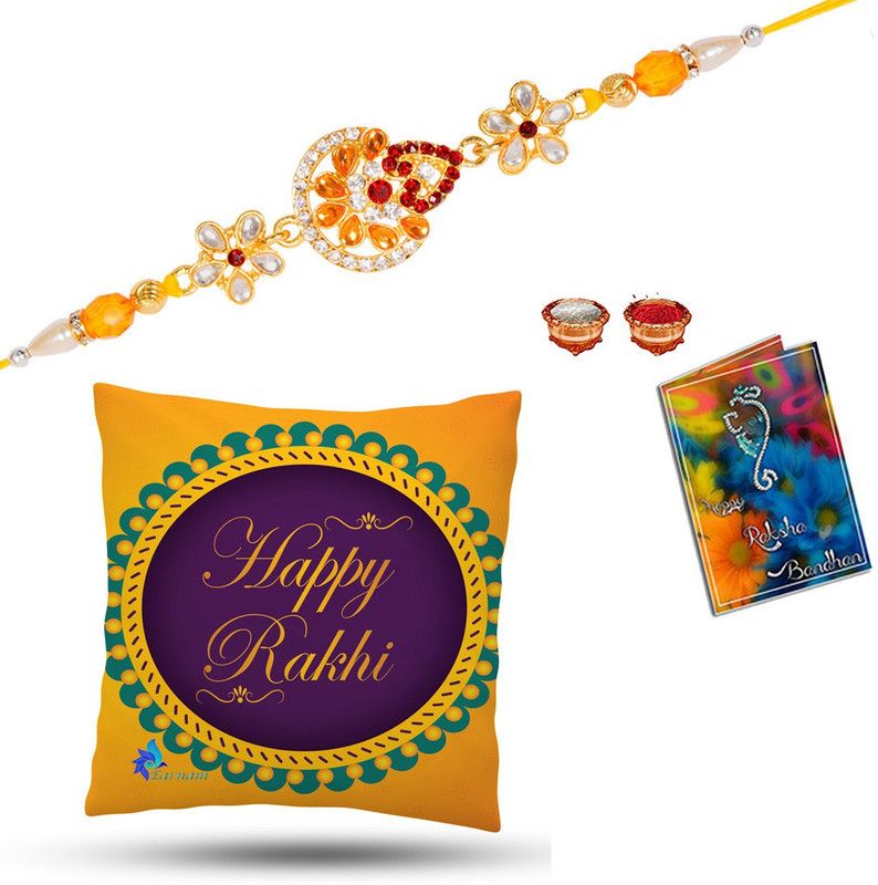 Elegaci Gifts Rakhi  (1Rakhi ,1Cushion ,1 Small Greeting Card With RoliChawal)