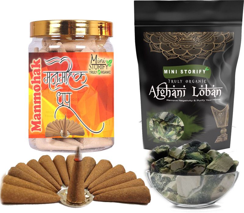 Mini Storify Truly Organic Green loban250gm,Manmohak dhoop Cone 70pcs (Pack of 2) Dhoop  (Pack of 2)