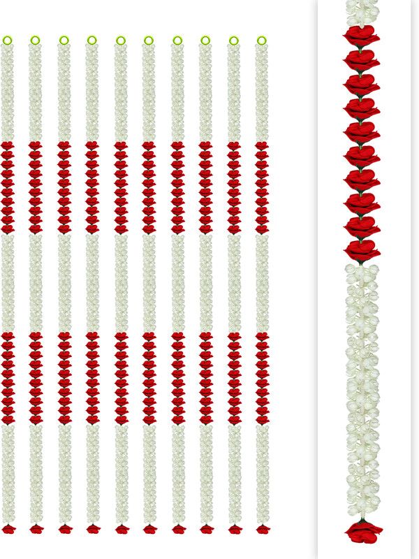 Craftox Décor Decorative Jasmine and Rose Flower Plastic Garland, Color Red, (CN-81201-10) Plastic Garland  (Red, White)