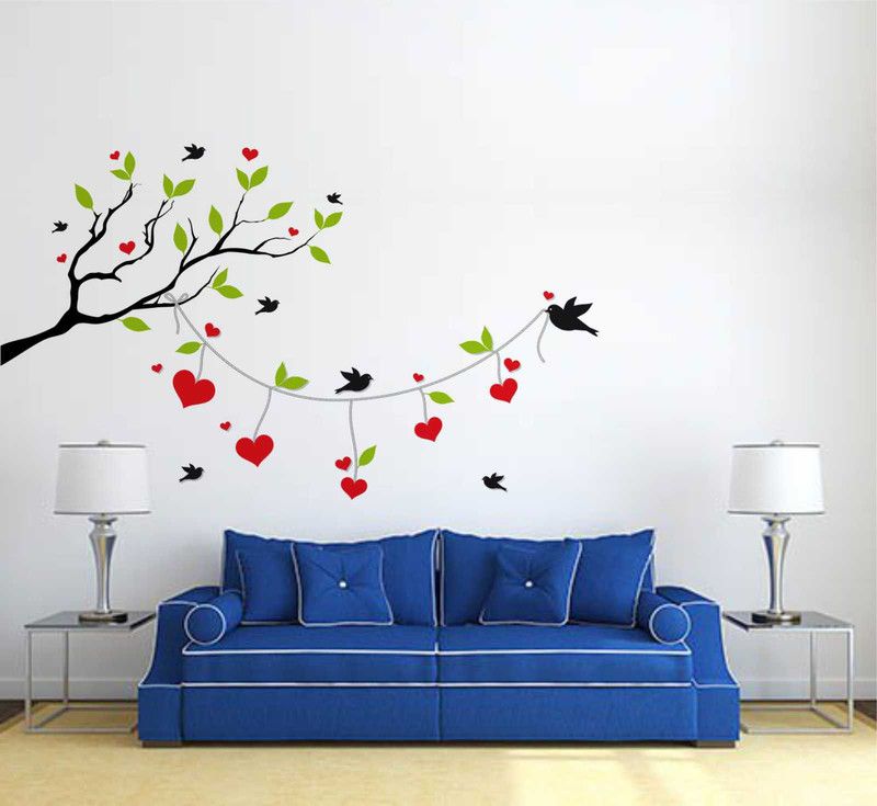 rawpockets Heart-in Love Birds on Tree' Wall Decal Sticker