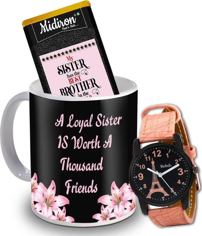 Midiron Rakhi Return Gift For Sister | Chocolate Bar | coffee Mug | Watch on her Birthday, Anniversary IZ20DTSister-31 Ceramic Gift Box  (Multicolor)