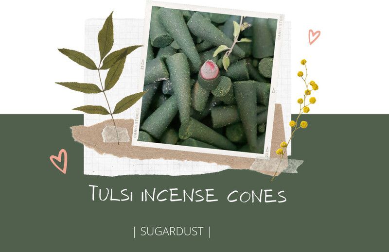 Sugardust Organic Incense Cones| Tulsi | Dhoop batti (32 Cones) (4,5cm Length 1.5cm Thick) Tulsi  (32, Set of 1)