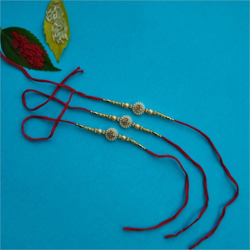 Rakhi, Chawal Roli Pack Set  (3 Piece Designer Rakhi for Mens & Kids, 1 Roli chawal)