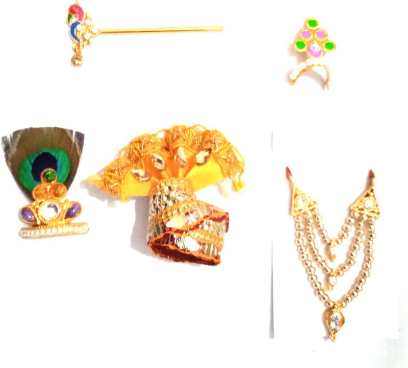 Jitramitra Art Laddu Gopal Pagdi (size 1), Mor Mukut / Basuri / Mala / Multi colour Crown Deity Ornament  (Bal Gopal ji / Thakur ji)