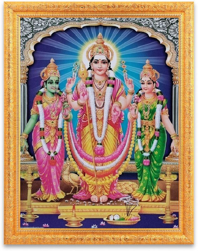 BM Traders Murugan Valli Devsena Sparkle Print Digital Photo In Golden Frame Big Religious Frame