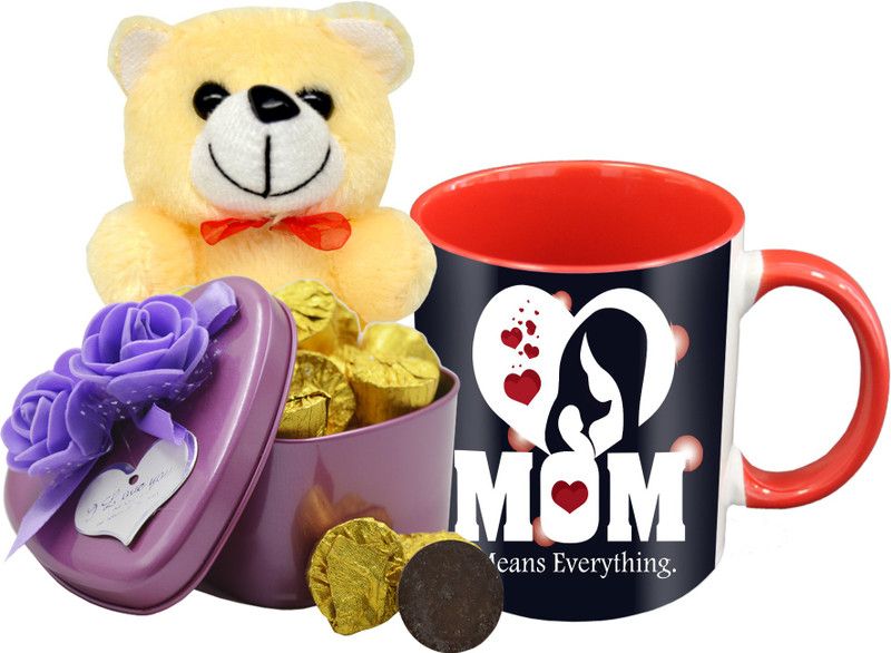 Midiron Special Gifts For Lovely Mom, Dark Chocolate with Printed Ceramic Mug & Cream Soft Teddy IZ19Choco15TinBox4PurMUrTCr-STMother-21 Ceramic, Silk Gift Box  (Multicolor)