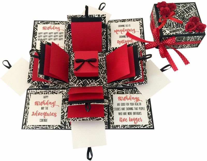Crack of Dawn Crafts 3 Layered Birthday Explosion Box - Black Text Greeting Card  (Black, Red, White, Pack of 1)