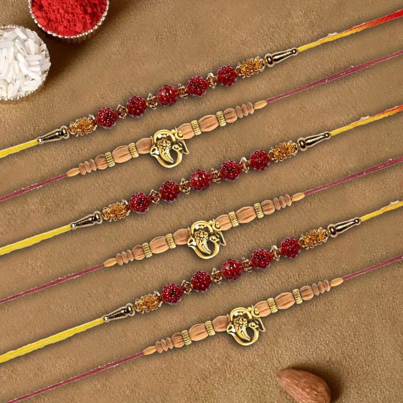 Rakhi, Chawal Roli Pack, Greeting Card Set  (6 rakhi, Roli & Chawal, Greeting Card)