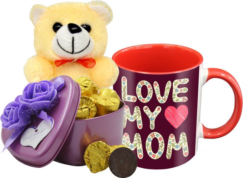 Midiron Gift For Mom, Chocolate Bar with Ceramic Mug and Cream Teddy, Gift for Mom on her Birthday, Mother's, Anniversary IZ19Choco15TinBox4PurMUrTCr-STMother-100 Ceramic, Silk Gift Box  (Multicolor)