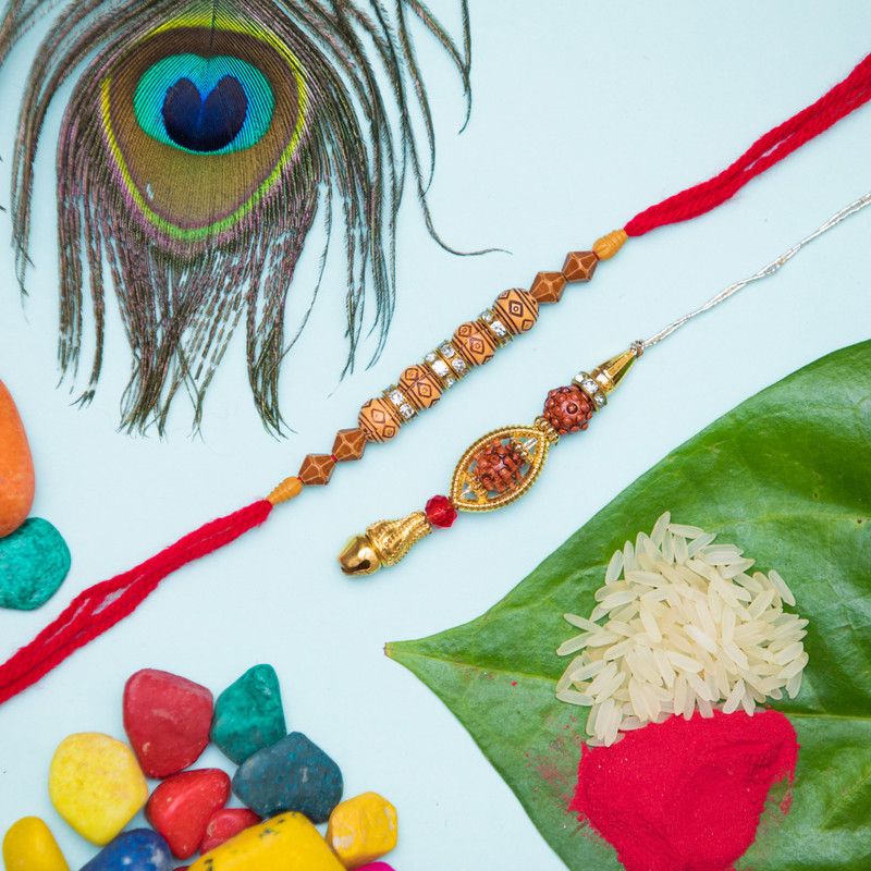 KRISHGIFTS Rakhi  (1 Lumba Rakhi Set, 1 designer rakhi, 1 Roli Chawal)