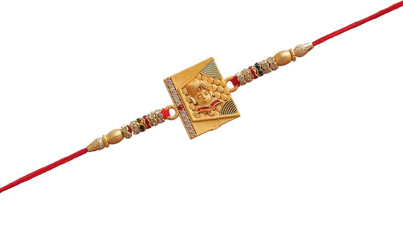 Rakhi Set  (Square Shreeji Face Design Rakhi For Bade Bhai With Colorful Diamond Ring, Pearls)