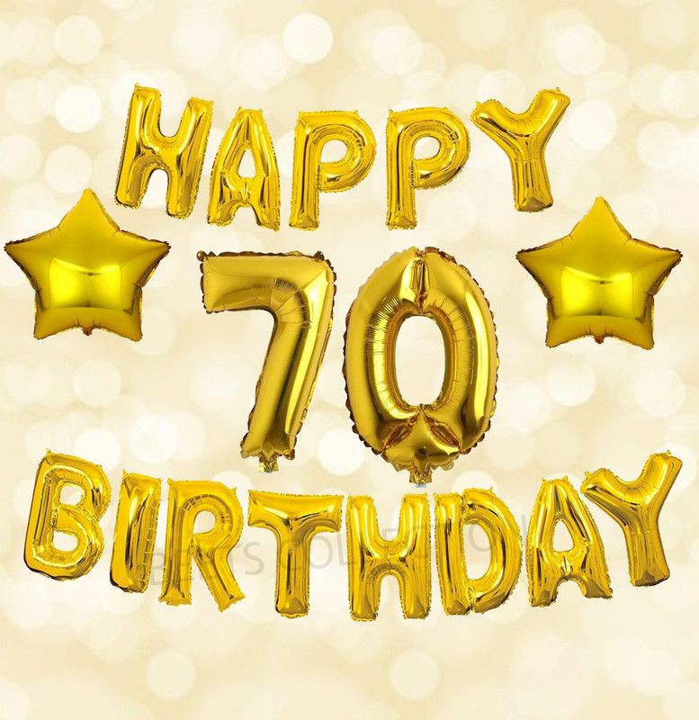 Beets Collection Solid 70 happy birthday foil Ballons names age Decoration Letter banner alphabet Balloon  (Gold, Pack of 17)