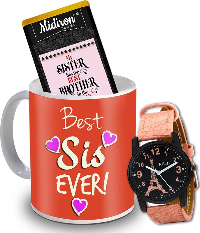 Midiron Rakhi Return Gift For Sister | Chocolate Bar | coffee Mug | Watch on her Birthday, Anniversary IZ20DTSister-22 Ceramic Gift Box  (Multicolor)