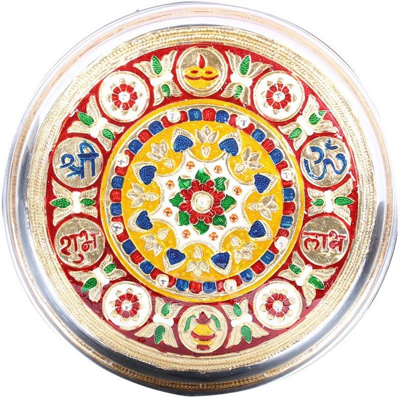 Apkamart Meenakari Decorated Plate 11 Inch Steel  (1 Pieces, Multicolor)