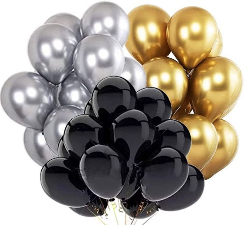 Blooms Mall Solid VAR_BO_W21_786_1 Balloon  (Black, Silver, Gold, Pack of 100)