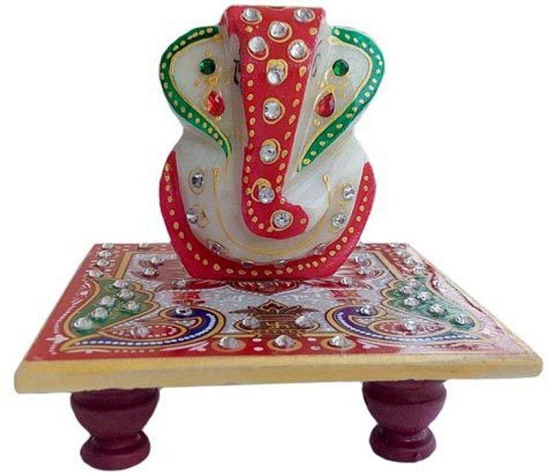 Gripsestore Meenakari Ganesh Statue Marble All Purpose Chowki  (Multicolor, Pack of 2)