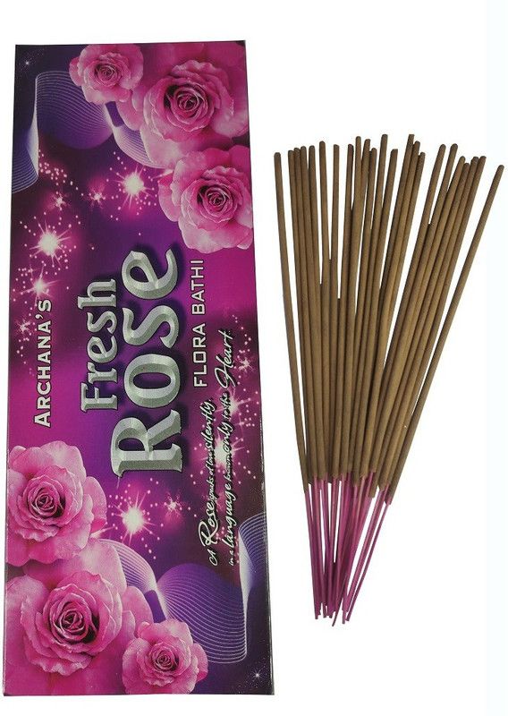 De-Ultimate (Pack Of 1) Archana's Fresh Rose Flora Bathi Scented Incense Sticks Home Essentials Agarbattis (100gram) for Worship Pooja Meditational Sprituality Religious Purposes Scented  (75, Set of 1)