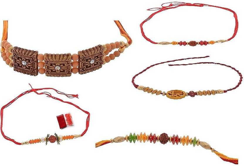 Chawal Roli Pack, Rakhi Set  (5 Rakhi with kumkum chawal)