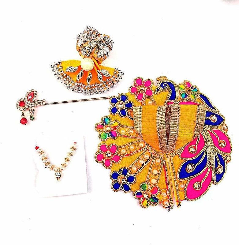 gofii 1 Laddu Gopal dress (size 0) with pagdi , Bansuri and Mala Dress  (Silk)