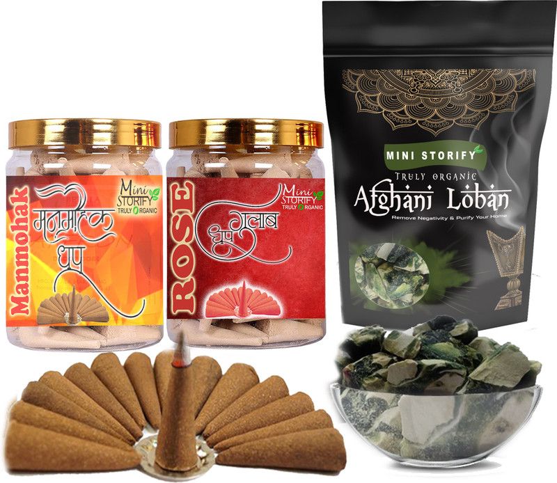 Mini Storify Truly Organic Green loban250gm,Manmohak dhoop Cone 70pcs,Rose dhoop Cone 70pcs (Pack of 3) Dhoop  (Pack of 3)