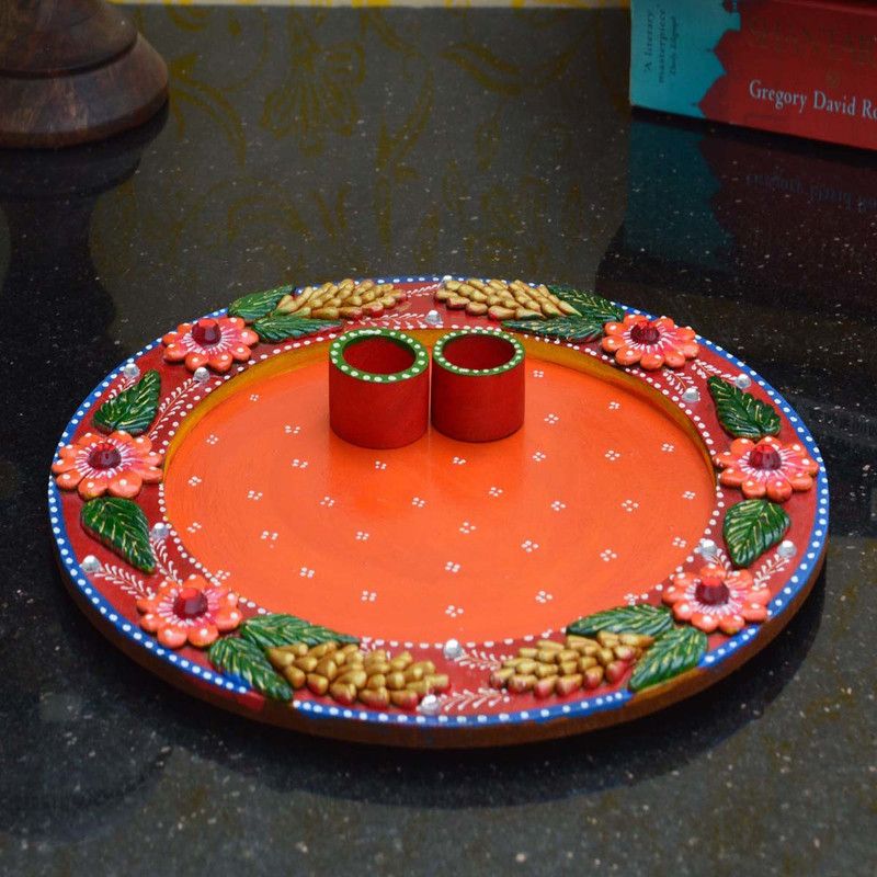 eCraftIndia Pleasing Floral Ceramic, Wooden  (1 Pieces, Orange, Green, Pink, Gold)