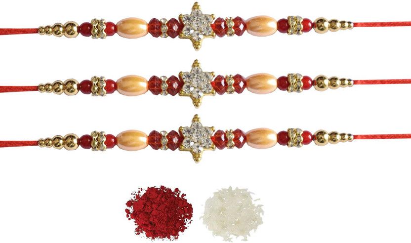 Rakhi, Chawal Roli Pack Set  (3 Rakhi, Roli Chawal)