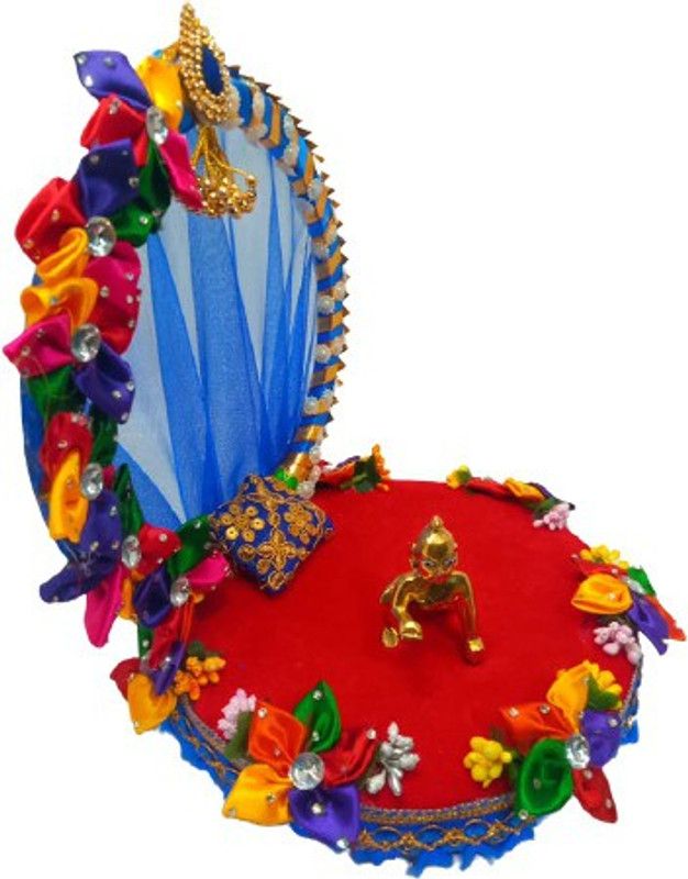 SHYAM Laddu Gopal WOODEN Singhasan Decorate WIth Flowers And Free Cushion Size (0 to 3) Handmade Premium Quality Jhula