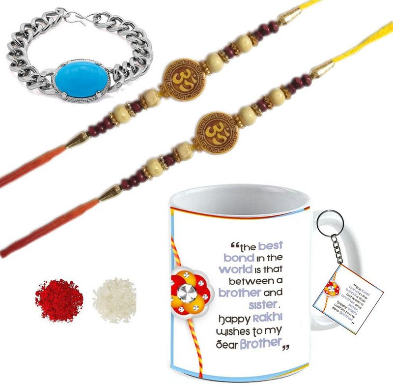 Mug Set  (2 Rakhi, 1 Bracelet, 1 Printed Mug, 1 Keyring, 1 Roli Rice)