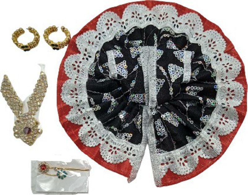 SHYAM Laddu Gopal Combo Of Dress With One Mala/Haar,Pair Of Kangans,One Bansuri Size 3 Dress  (Cotton)